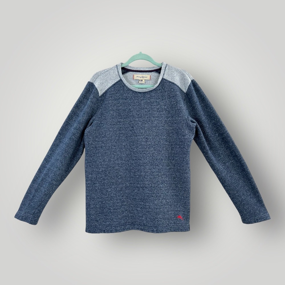 Tommy Bahama Crewneck Fleece Shirt Mens Medium Blue Gray Red Marlin Pullover